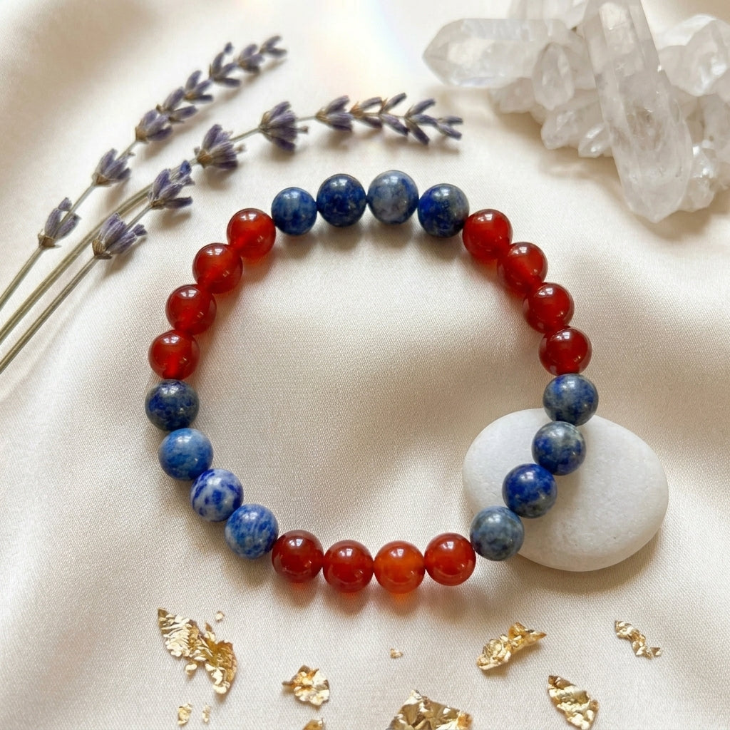 Royal Energy Bracelet – RCB Jersey Edition (Lapis Lazuli & Red Carnelian)