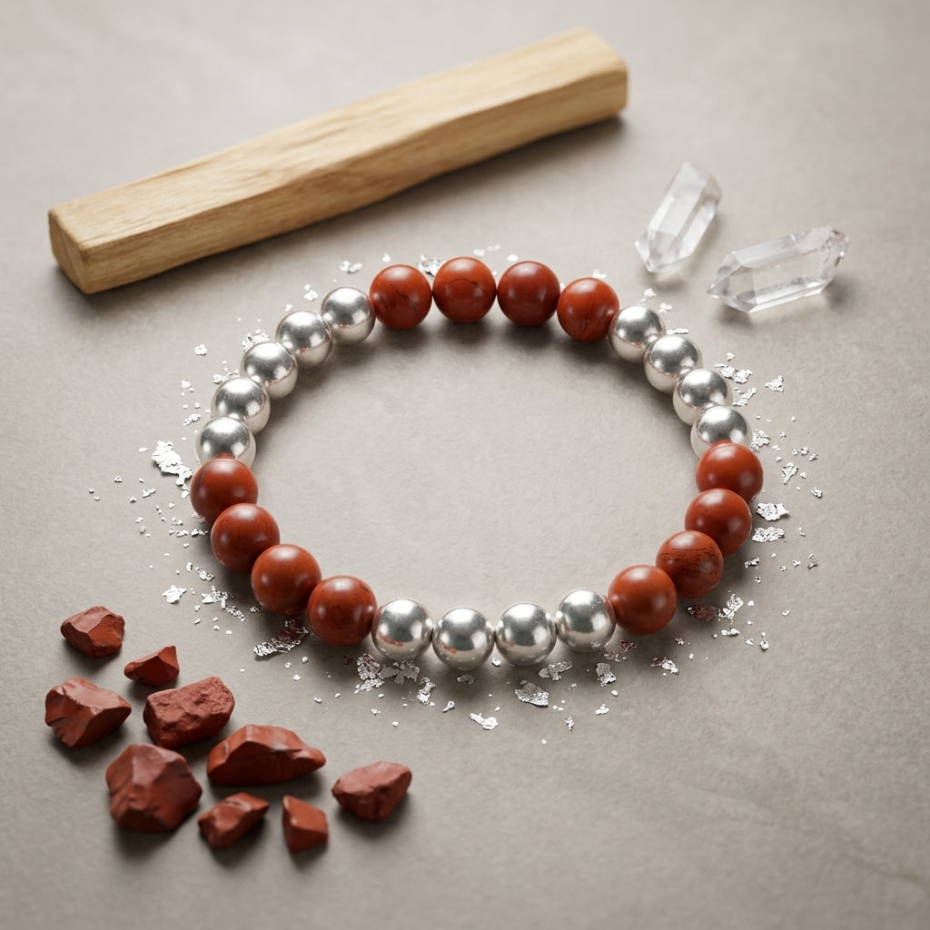 Royal Warrior Bracelet – PBKS Jersey Edition (Red Jasper & Silver Pyrite)