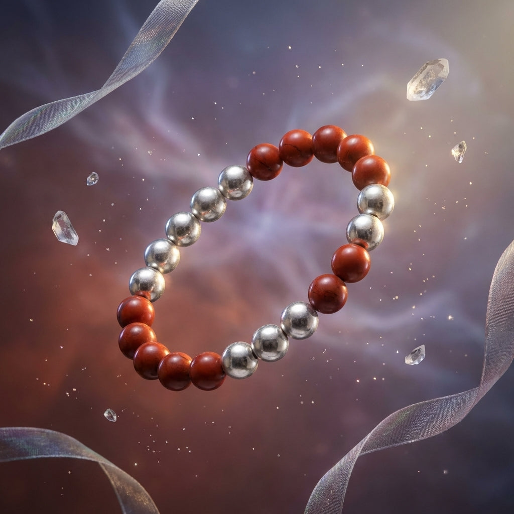 Royal Warrior Bracelet – PBKS Jersey Edition (Red Jasper & Silver Pyrite)