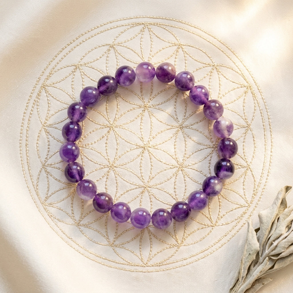 Amethyst Bracelet: Peace and Calm - Round Beads 8mm