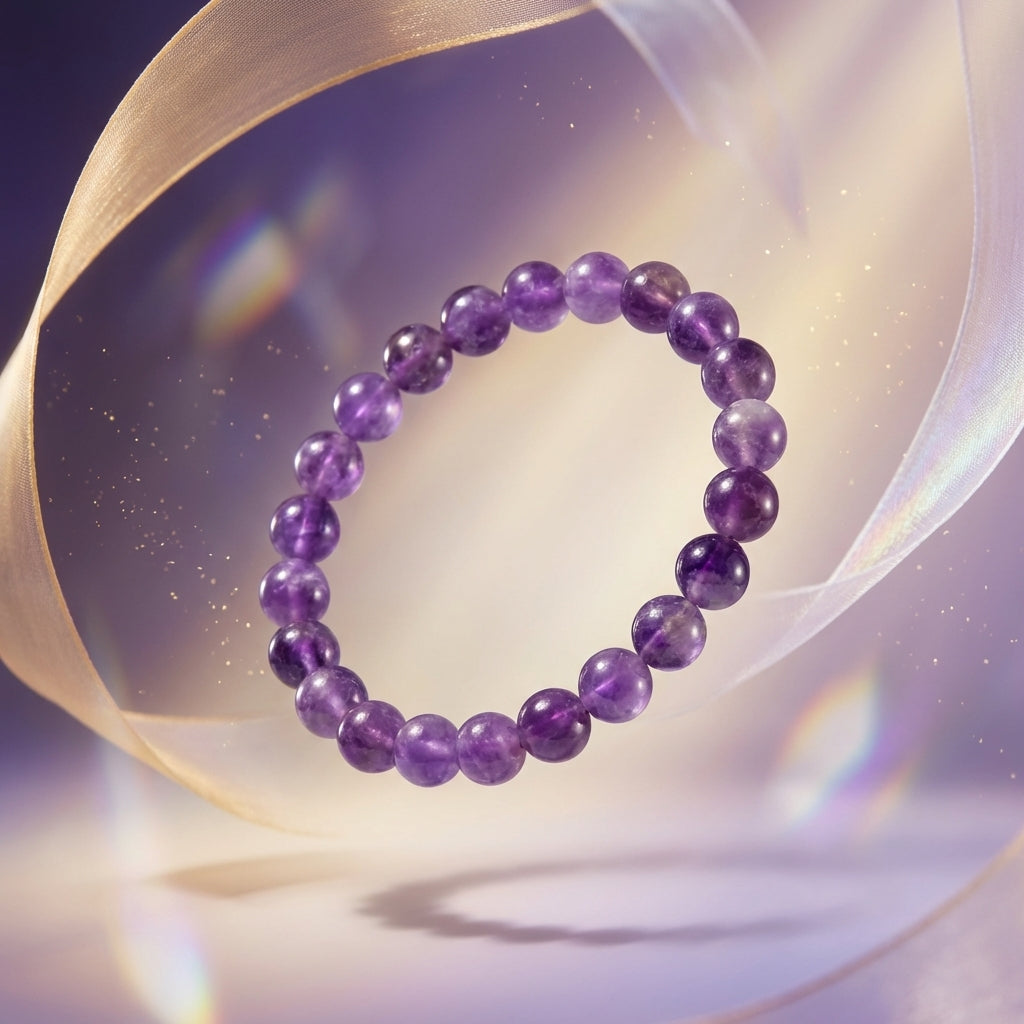 Amethyst Bracelet: Peace and Calm - Round Beads 8mm