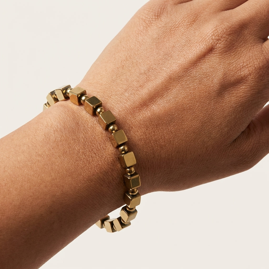 Golden Pyrite Square-Cut Bracelet – Success & Prosperity