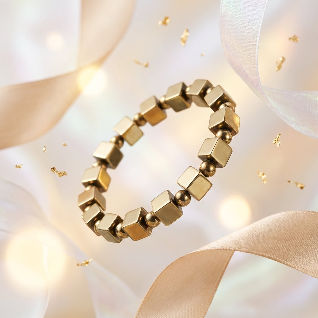 Golden Pyrite Square-Cut Bracelet – Success & Prosperity