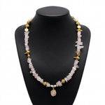 Load image into Gallery viewer, Rose Quartz Necklace: Lotus, Conch and Heart Charms