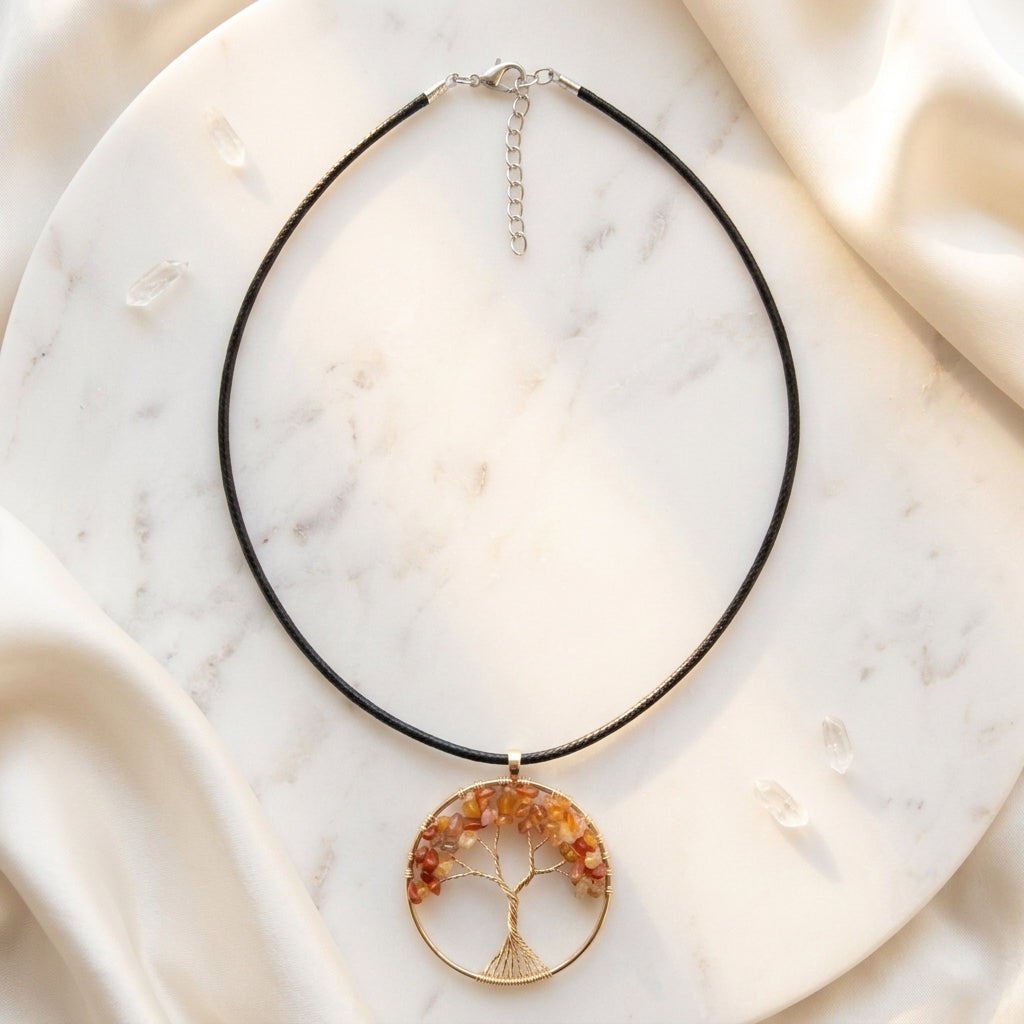 Red Agate Tree of Life Pendant: Grounding & Growth