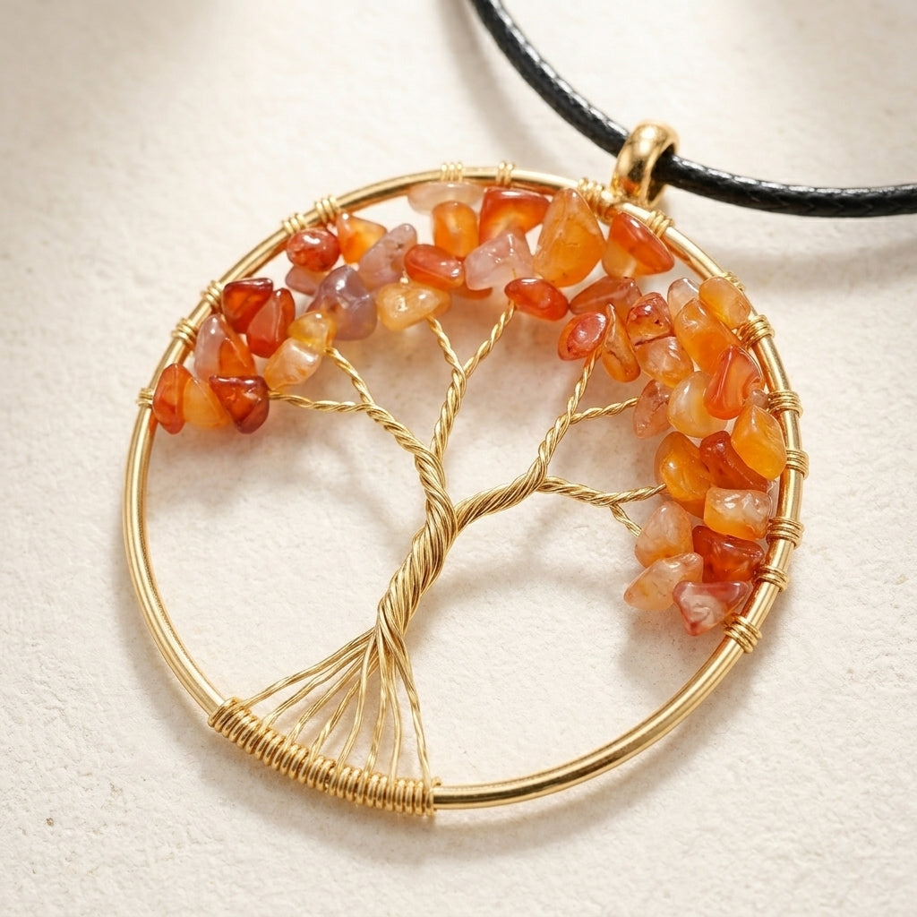 Yellow Agate Tree of Life Pendant