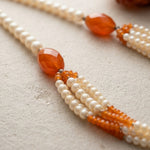 Load image into Gallery viewer, Pearls with Carnelian Necklace - Five Layered