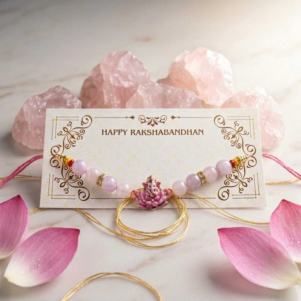 Rose Quartz & Kunzite Ganesha Rakhi