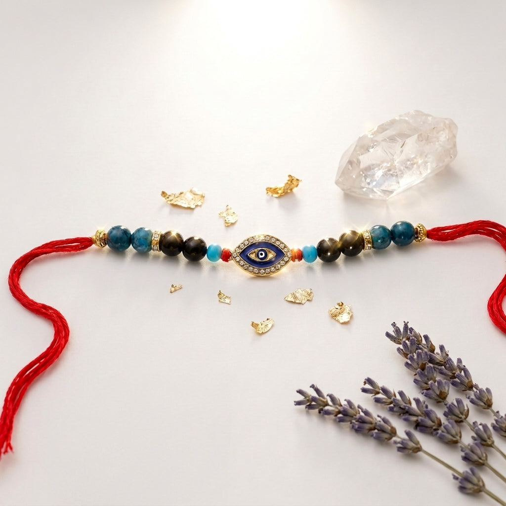 Blue Apatite & Black Tourmaline Evil Eye Rakhi