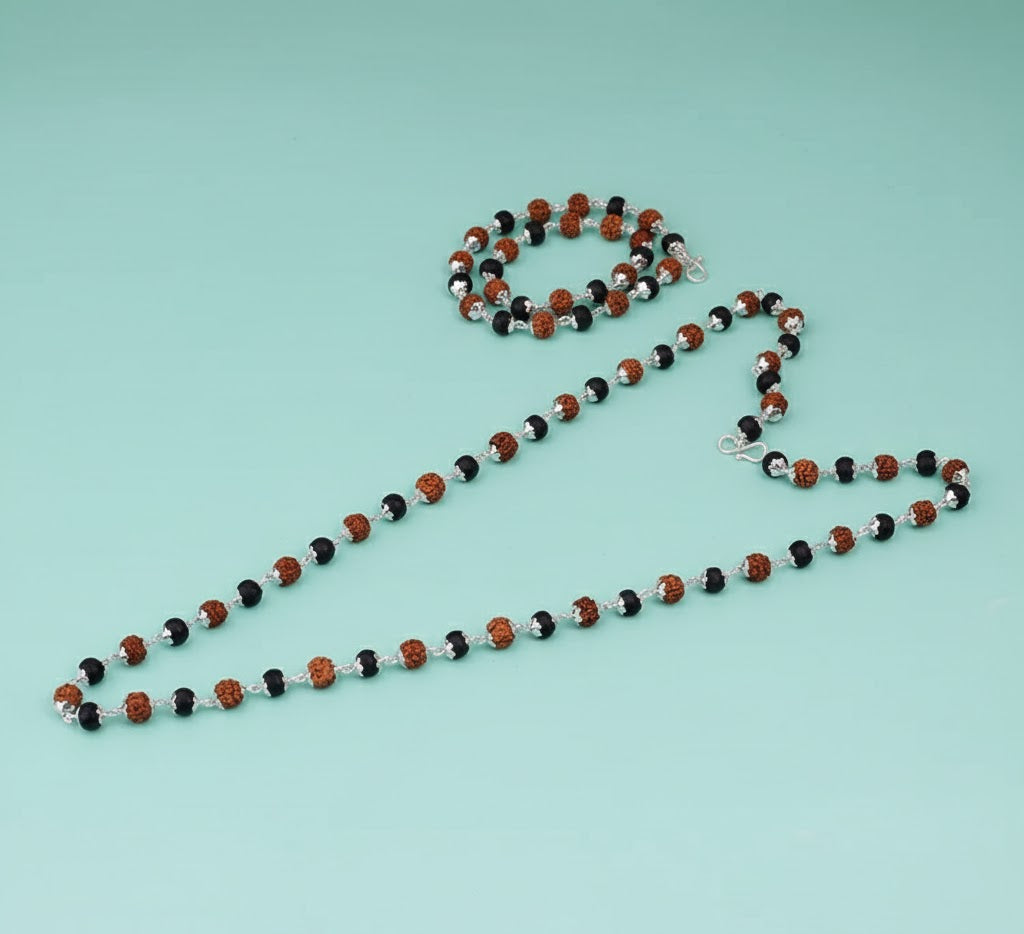 Silver Plated Divya Rudraksha Karungali Mala : Protection, Purity & Strength