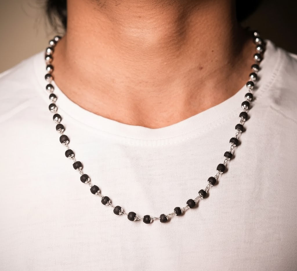 Divine Karungali Silver Plated Necklace – Protection, Purity & Strength