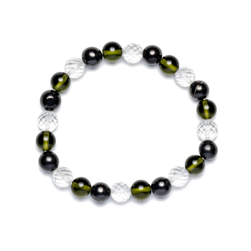 Shungite, Moldavite and Phenakite Bracelet