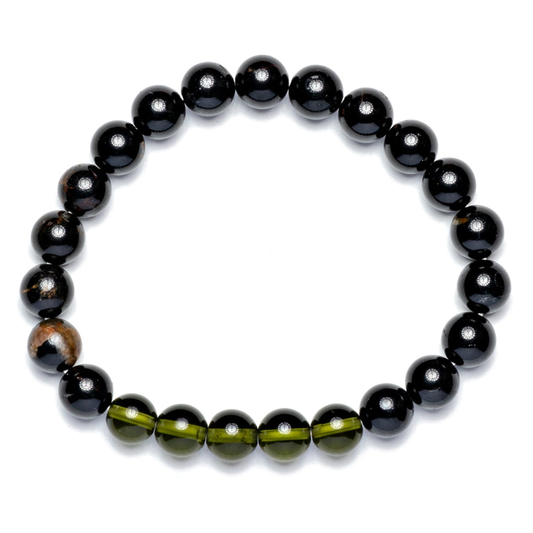 black tourmaline and moldavite bracelet