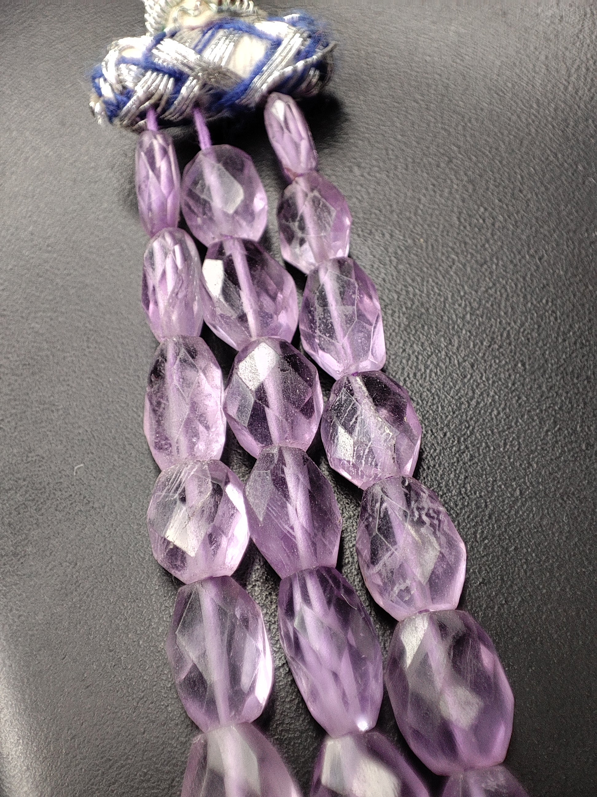 Amethyst Oval Beads Three Layered Necklace