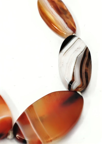 Agate (Brown &amp; Grey) Oval Beads Single Layered Necklace