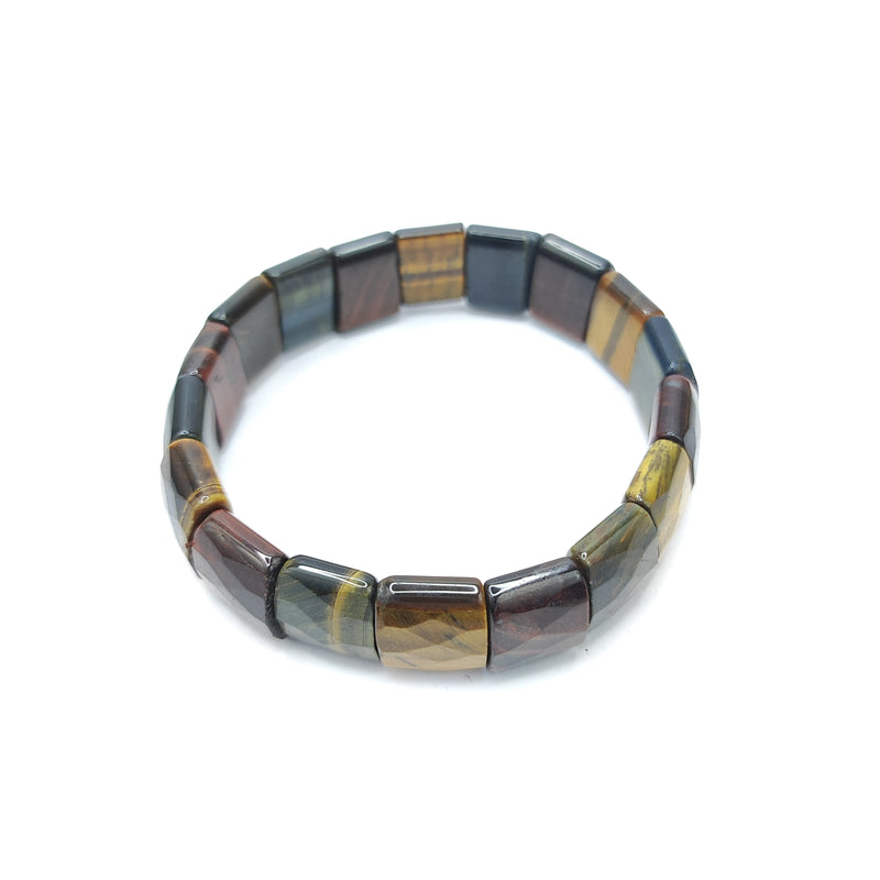 Tri-Coloured Tiger's Eye Bracelet: Boosts Self Confidence - Square Beads