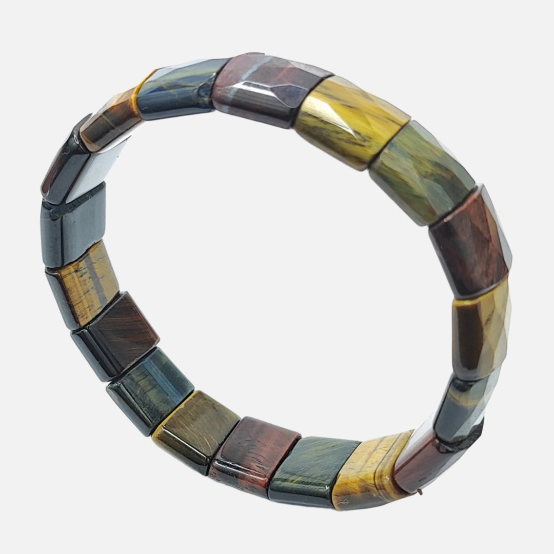 Tri-Coloured Tiger's Eye Bracelet: Boosts Self Confidence - Square Beads