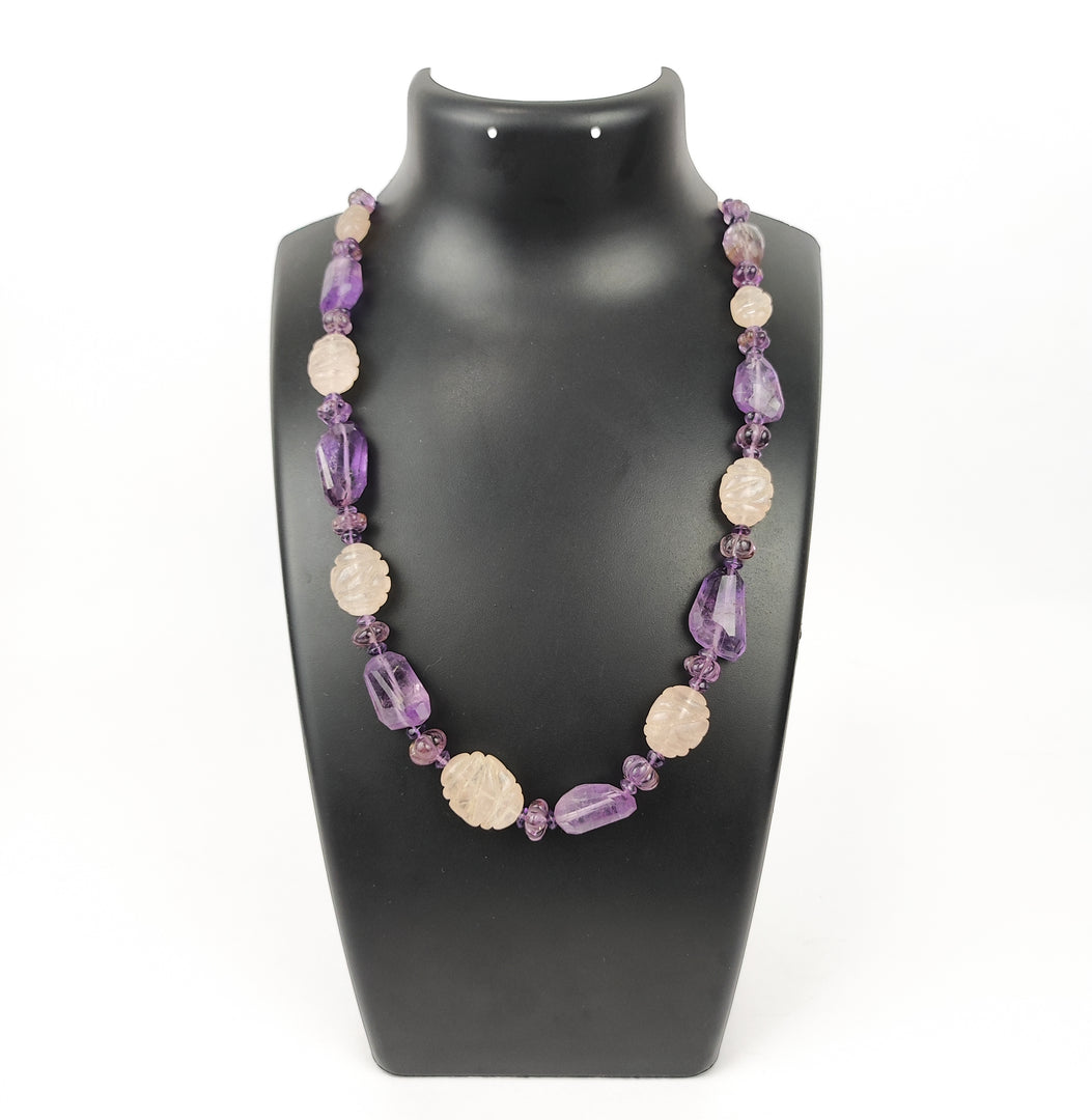 Amethyst with Rose Quartz Necklace: Peace and Self Love - Multishaped 1 Layer