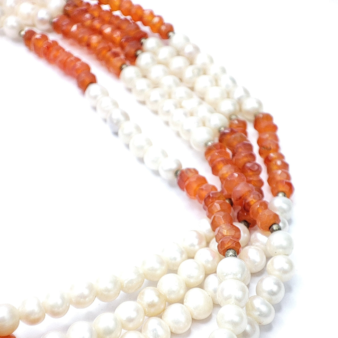 Pearls with Carnelian Necklace - Five Layered