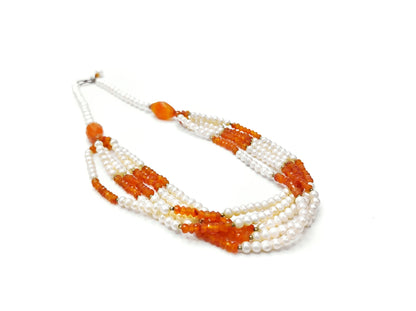 Pearls with Carnelian (Five Layered) Necklace