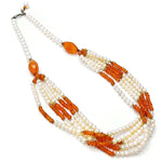 Load image into Gallery viewer, Pearls with Carnelian Necklace - Five Layered
