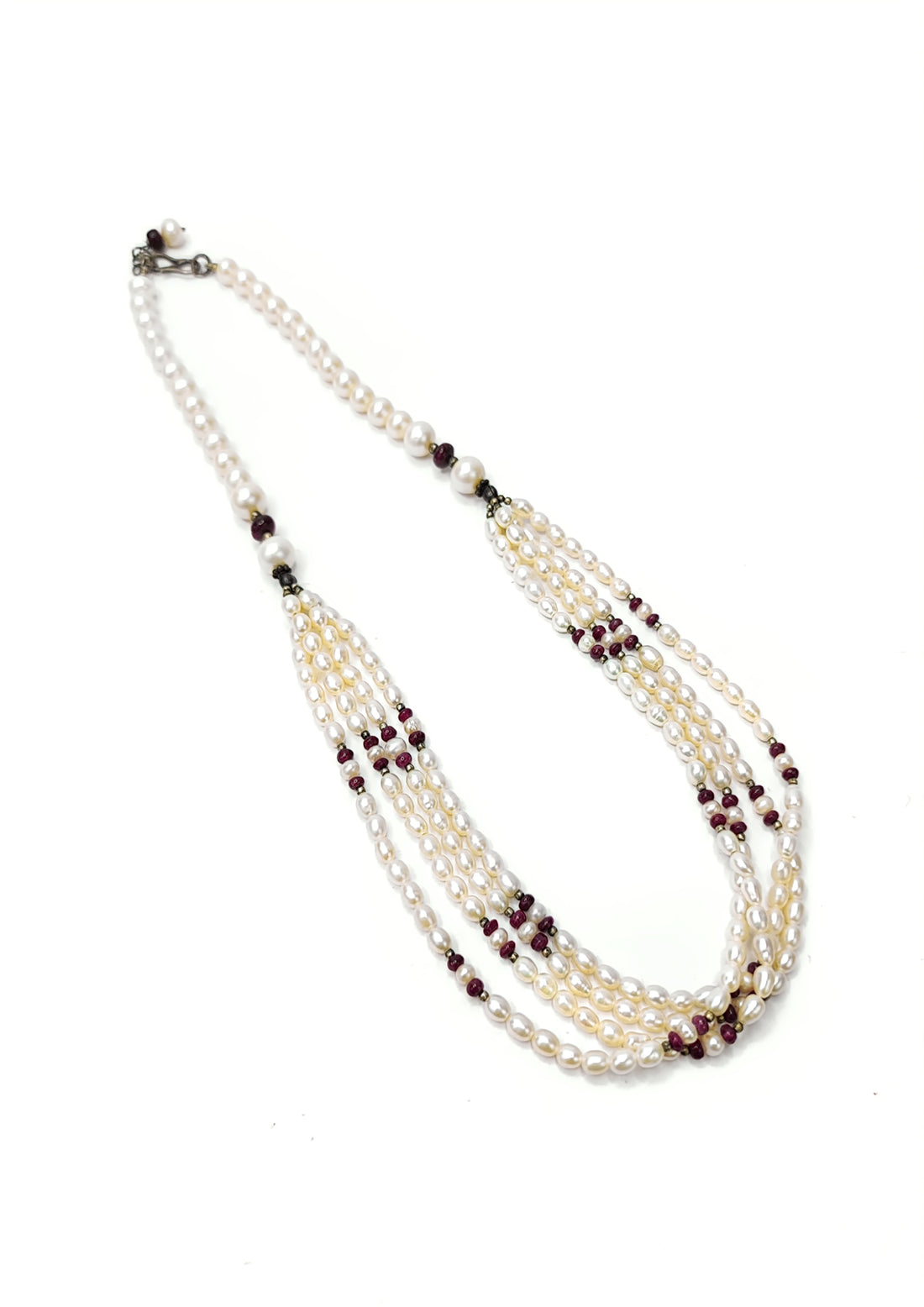 Pearls with Garnet (Four Layered) Necklace