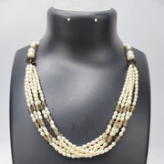 Pearls with Smokey Quartz Necklace - Five Layered