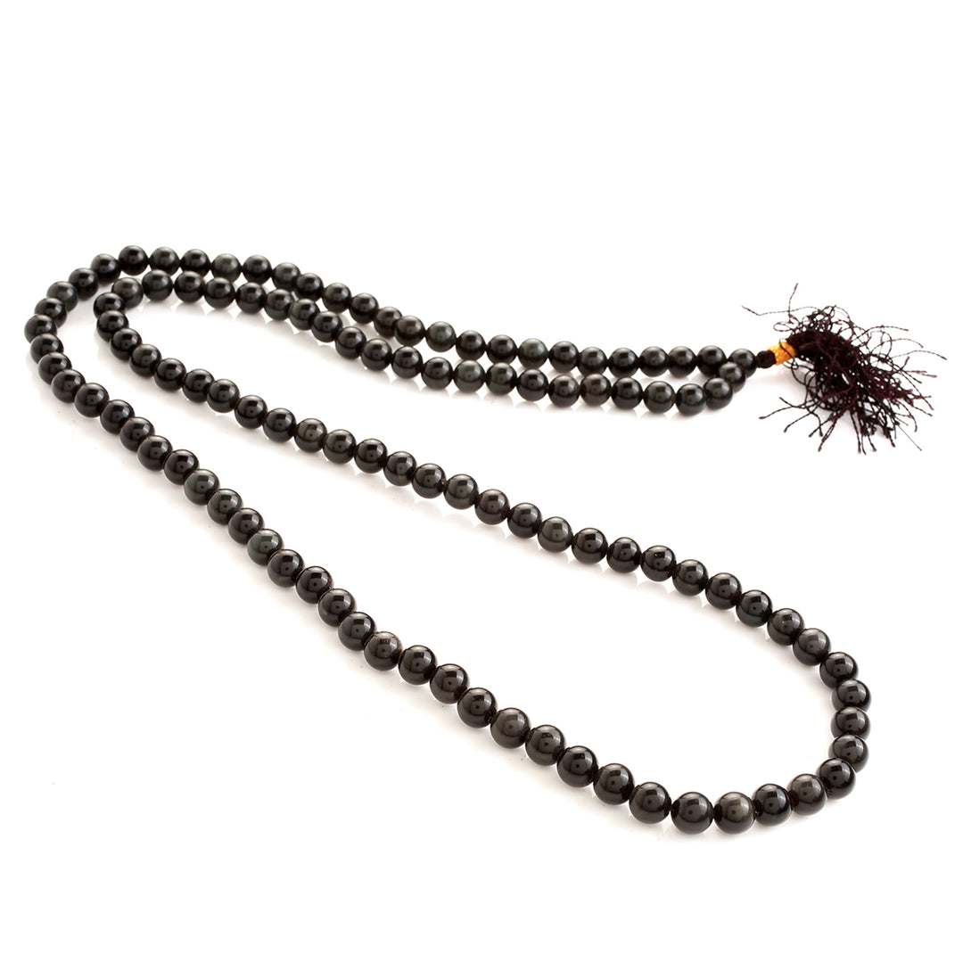 Black Obsidian Japamala: Removes Negativity - Round Plain Beads 8mm