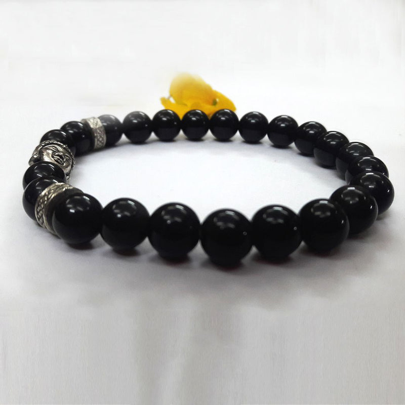 Black Obsidian Bracelet: Removes Negativity - with Buddha Face