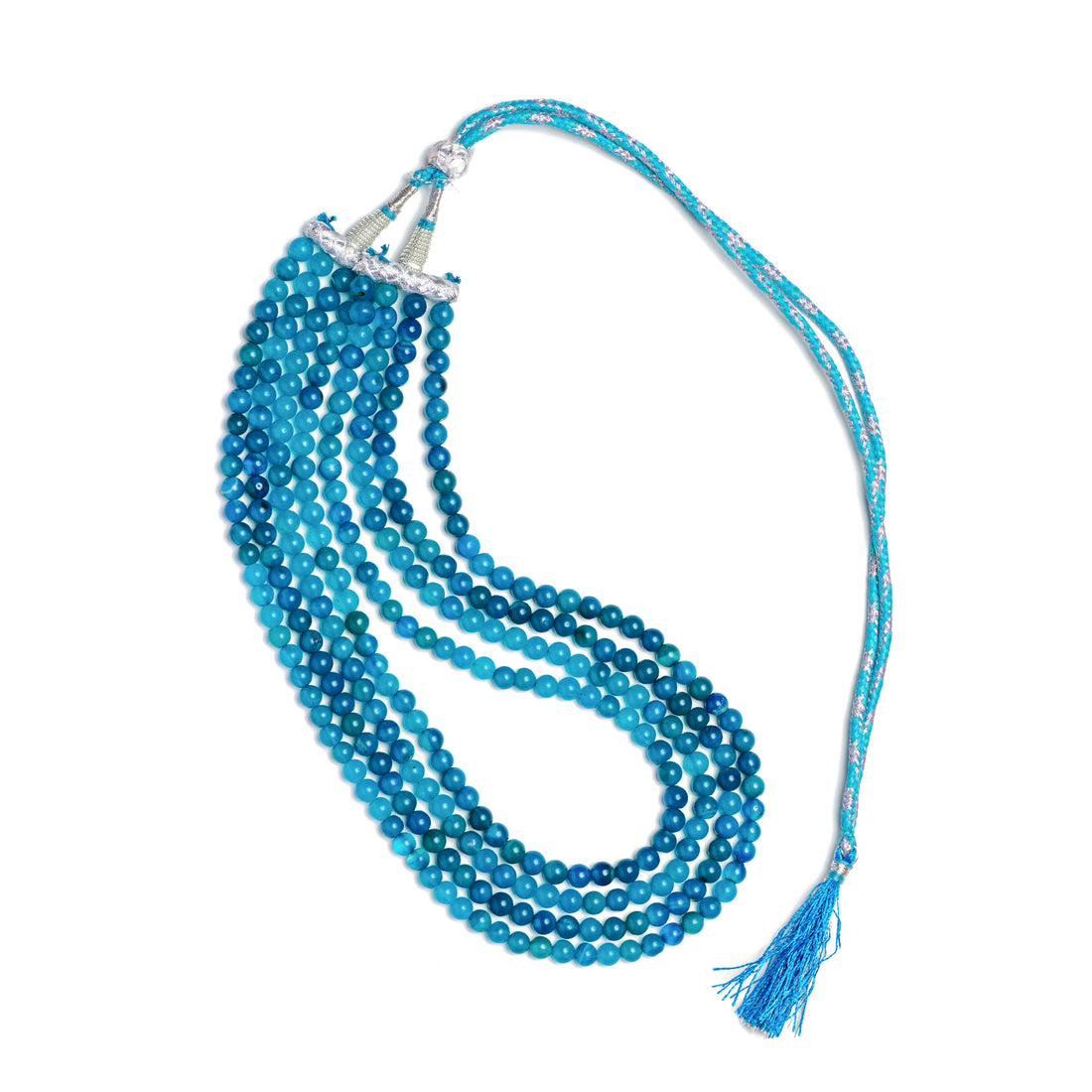 Blue Quartz Round Beads 4 Layer Necklace