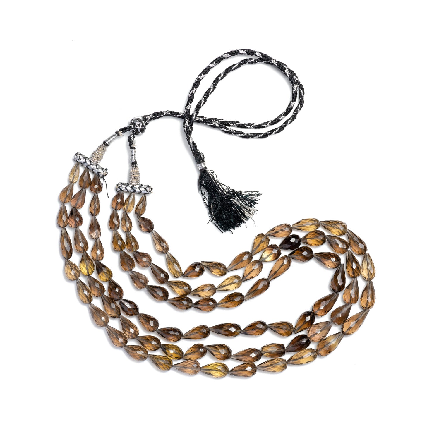 Smokey Quartz Drop Beads 3 Layer Necklace