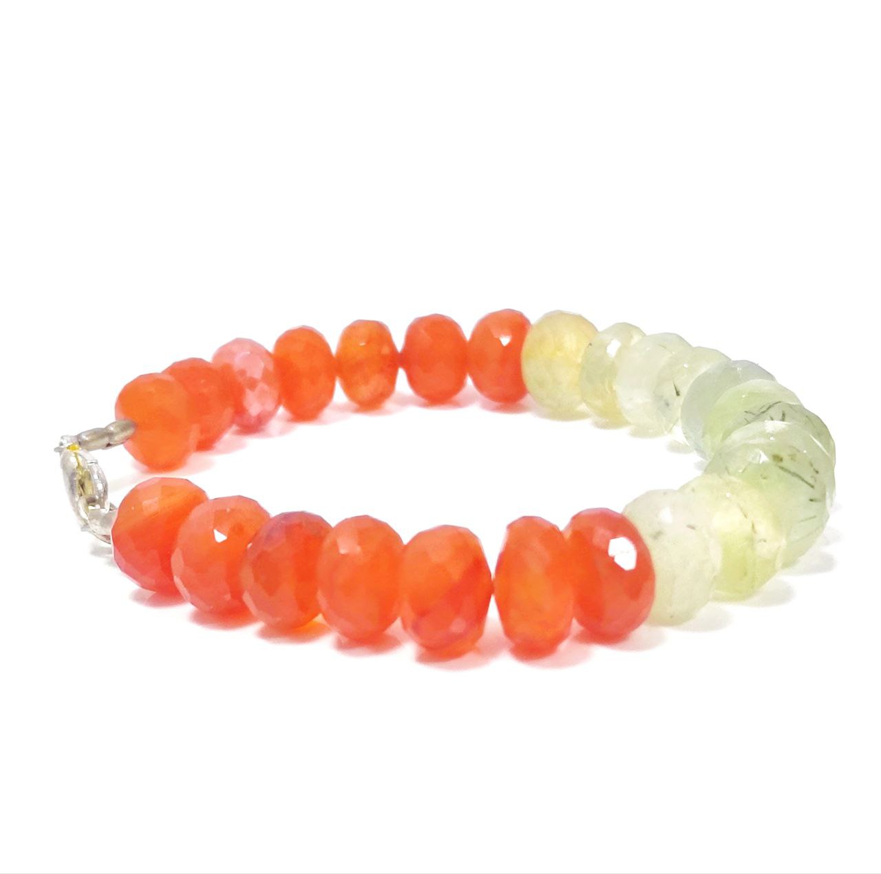 Carnelian and Prehnite Oval Cut Beads Bracelet