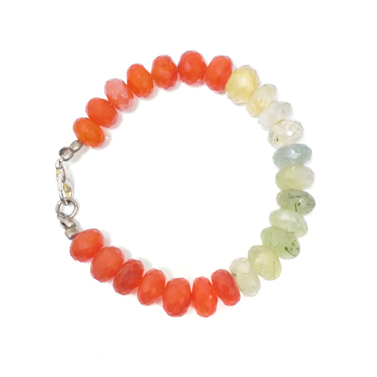 Carnelian and Prehnite Oval Cut Beads Bracelet