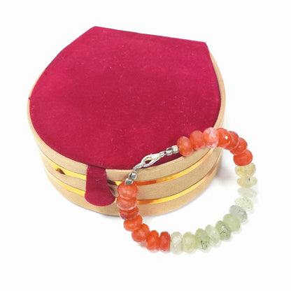 Carnelian and Prehnite Oval Cut Beads Bracelet